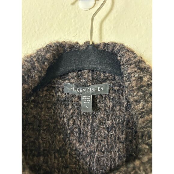 Eileen Fisher Cardigan Women's S Brown Organic Wool/Alpaca 2 Snap Hi‎ Collar - Picture 4 of 9